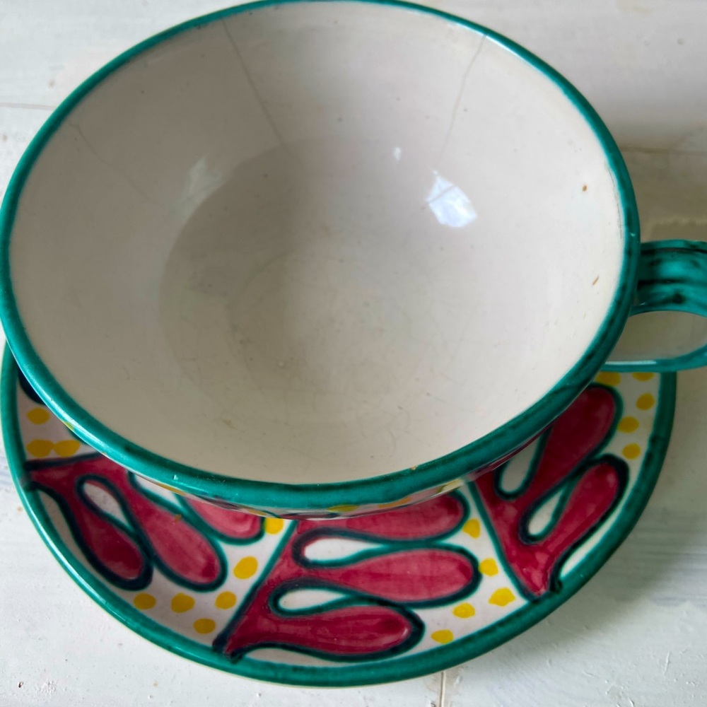 MCM Hand-Painted Italian Cup and Saucer- Great item to Bundle - Picture 3 of 8